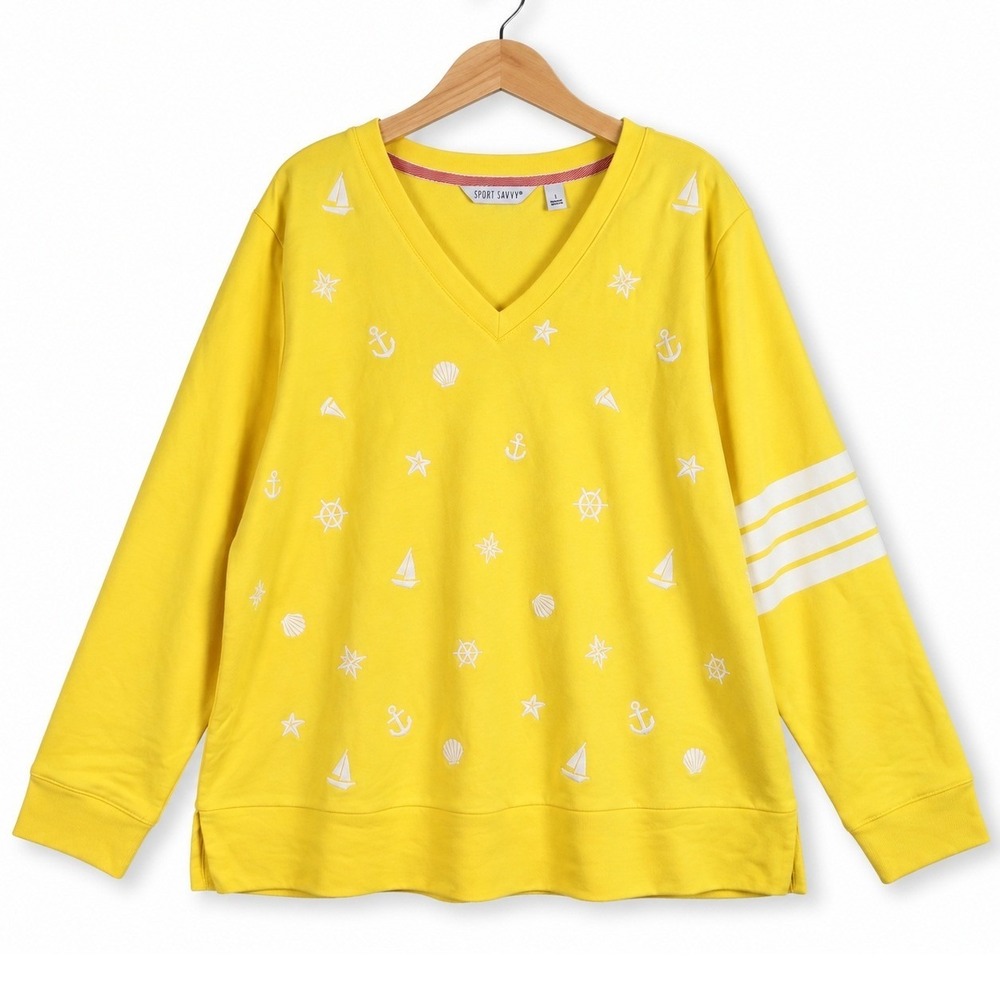 Sport Savvy French Terry Sweatshirt Womens Large Daffodil Embroidery A681031